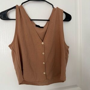 Sleeveless Tan Button-Up Women's Top